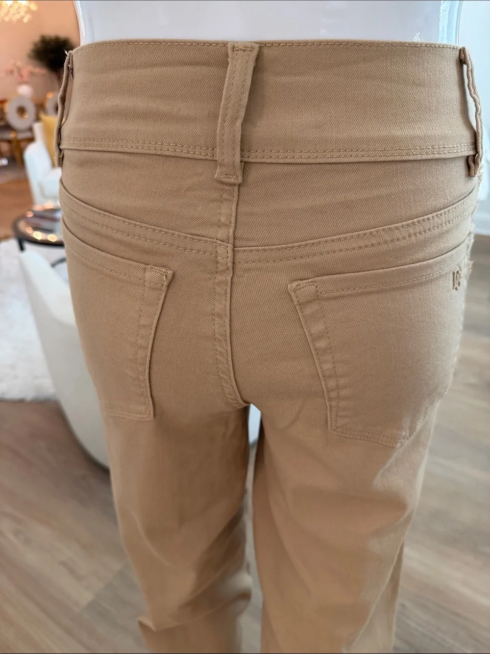 DG2  Tan Straight-Leg Jeans with Frayed Side Trim